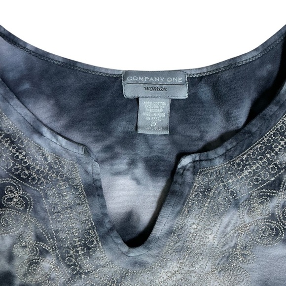 Company One Tie Dye Women Cotton Top 3/4 Sleeve Embroidery V Neck Blue Plus 2X - Picture 7 of 16